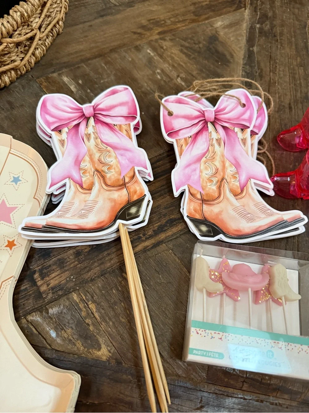 Cowgirl Party Decor Set - Pink & Pastel Cowboy Boot Theme Nashville Boots Bubbly